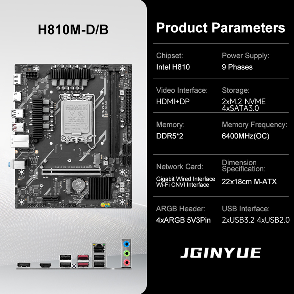JGINYUE H810 マザーボード Intel LGA1 - Ddr5 64Gb のレビューと価格